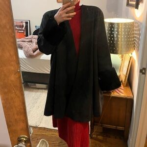 Bill Kaiserman 1980s Wool Swing Coat - Charcoal Gray with Faux Fur Wrist Detail